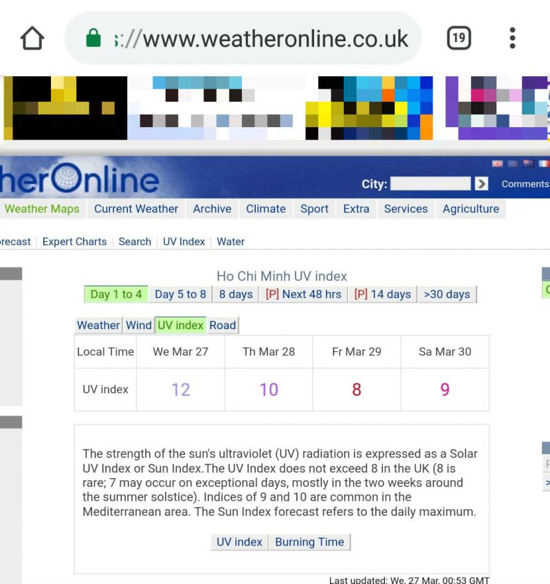 kiểm tra chỉ số tia cực tím (UV)